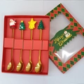 Christmas gift set of 4 gold stainless steel spoons with silicone holiday charms - Gold - Figure D All Spoons 4pcs Xmas Red Box