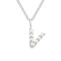 Elegante collana con pendente iniziale V in acciaio inossidabile argento con perle intarsiate - V-Argento