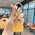 Golden glitter lucky cat keychain with acrylic star sequins and metal bell charm - Lucky Cat Flash - Gold Beads / Individual Packaging