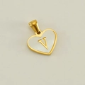 Elegant gold heart pendant featuring a white inlay and the golden letter V design - Letter V (Single Pendant)