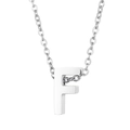 Silver stainless steel necklace with letter F pendant on polished O-chain link - Letter F Style (KN233970-Z)
