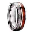 Men's 8mm silver stainless steel ring with wood inlay and meteorite texture inlay - US 6 / Meteorite & Wood