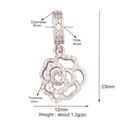 Gold-plated rose flower pendant with micro-pave crystals and detailed size measurements - White Gold Rose Flower