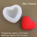 Detail of 3D heart silicone mold with finished red wax heart and size measurements - No.2 (Finished Size 5.0x4.4cm)