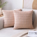 Detail of pink corduroy pillow covers with striped texture on a cozy home sofa - 45*45cm (Pillow Not Included) / Pink