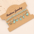 Böhmisches zweilagiges Webarmband-Set mit blauen Perlen und Türkis-Steinanhänger - Türkis
