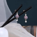 Pair of black wooden hair pins with purple glass beads and white pearls for buns - Purple Bud Pearl (Wooden Stick-1 Pc)