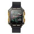 Rugged smart watch with black mesh metal band and deep gray square case for outdoor sports - Orange Milanese