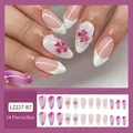 French tip press-on nails with 3D embossed flowers and pearls in pink and purple gradient - Jelly Glue Type / LZ227-B7 3D Elegant Purple Flower