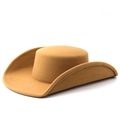 Classic 10cm wide brim flat top felt boater hat in camel with reinforced stitched edges - M (56-58cm) / Camel