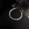 Detail of triple-strand braided snake chain bracelet with adjustable lobster clasp - Silver Bracelet