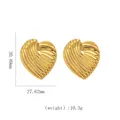 Detailed view of 18k gold stainless steel heart earrings with dimensions and weight info - Pleated Wave Heart Earrings