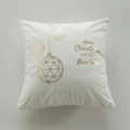 Funda de cojín navideña blanca con motivos de bolas doradas y saludo festivo - 45*45 (con Núcleo de 400g) / Estilo 2 (Bola de Navidad)