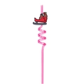 Pink spiral straw with red Santa sleigh silicone topper for Christmas party supplies - Christmas Sleigh (Red) / Pink
