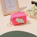 Pink nylon mini pouch with a white chenille lightning bolt patch and gold glitter edges - Watermelon Red X White Lightning