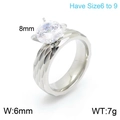 Anello in acciaio argento con zircone rotondo da 8 mm e trama a fascia sfaccettata - US 6 / Anello da Donna Color Acciaio (KR101002-K) / Argento