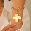 Golden textured cross pendant bracelet with chunky chain and toggle clasp for women - Gold Bracelet (Wrinkled Cross 1843)