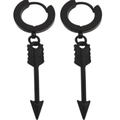 Detail shot of black hoop earrings with arrow pendants on a clean white background - 0112-Black Arrow