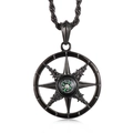 Collar de brújula negra estilo punk con esfera funcional y cadena de metal negro trenzado - Negro (KP98148-JX)