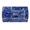Navy blue paisley print wide headband with bohemian knot style for women yoga - Blue Paisley
