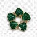 Set of five heart-shaped malachite stone pendants with golden metal edges for DIY jewelry - 15x18mm / Malachite