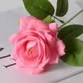 Elegant single pink velvet artificial rose flower for home and wedding decor - Pink