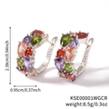 Silver tone hoop earrings featuring multi-color pear-shaped zircon stones and dimensions - Platinum Multicolor Zircon