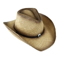 Chapeau de cowboy d'été respirant en paille de raphia avec emblème solaire de protection - Style Boucle Métallique Motif Soleil / Kaki