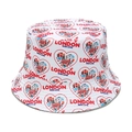 Detail of white bucket hat with London bus and Big Ben prints in a vintage British style - M (56-58cm) / London Heart Element Print (F)