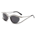 Occhiali da sole cat-eye Y2K con strass scintillanti, montatura argento e lenti grigie - Montatura Bianca Lente Grigio Scuro