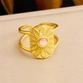 Vintage gold open ring with pink opal stone and sunburst relief on matte finish - Pink Cabochon Frosted Relief Style (R515) / Adjustable Open