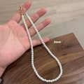 French vintage style 5mm round pearl necklace with golden metal clasp and extension chain - 5MM Pearl Necklace (Titanium Steel Non-Fading)