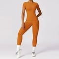 Women's two-piece yoga set with short sleeve top and high waist leggings in caramel orange - S / Top And Bottom / Orange