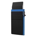 Blue RFID blocking metal card holder with automatic pop-up mechanism and slim design - Side-push Blue + Black Flat Sticker