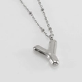 Polished silver stainless steel puffy bubble letter Y pendant on beaded O-chain - Letter Y / Steel