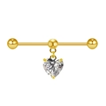 Golden heart-shaped zircon piercing ring with stainless steel barbell and gold beads - Gold/Heart/White Zircon