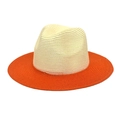 Cappello Panama in paglia bicolore con corona beige e tesa larga arancione parasole - M (56-58cm) / Arancione & Crema