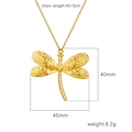 Golden dragonfly pendant necklace in 18K gold plated stainless steel on white background - Dragonfly Shape (Gold MS-646)