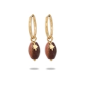 Detail of gold star pendant on reddish-brown marble stone earrings with oval drop - Gold - Reddish Brown Marble (NMSE-D242-3)