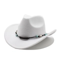 Classic white wool felt western cowboy hat with turquoise beaded decorative band - M(56-58cm) / White