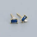 925 Silber Ohrstecker mit blauem Zirkonia und kleinem Diamanten in edlem Gold-Finish - Gold (Blauer Zirkonia)