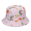 Pink kids bucket hat with rainbow and ice cream patterns for sun protection - 51-52CM(2-4 Years Old) / Pink Rainbow