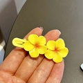 Sweet yellow frangipani hair clip with double flowers and gradient orange centers - Yellow Plumeria