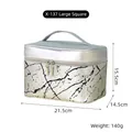 Silver marble pattern cosmetic bag detail with dual zippers and handle size dimensions - X-137 Large Square Silver