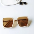Kids square cream sunglasses with brown gradient lenses and UV400 protection - Cream Frame Tea Lens