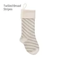 Knitted Christmas stocking with grey and white diagonal stripes and white cuff - Ivory Top/Linen Wide Diagonal Stripes