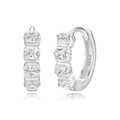 Elegant S925 sterling silver hoop earrings with square white zircon stones for women - Platinum Color