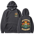 Dark gray Alligator Alcatraz hoodie showing front and back views with colorful graphics - Dark Gray