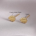 Three-layer golden plated copper leaf stud earrings on light purple silk background - Leaf Style (EM05-4)