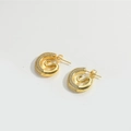 Hammered vintage golden flower C-shaped stud earrings with sparkling zircon stones - Octopus Gold Studs